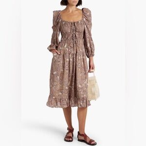 ULLA JOHNSON Isla Pleated Dress Sandalwood Sz 8